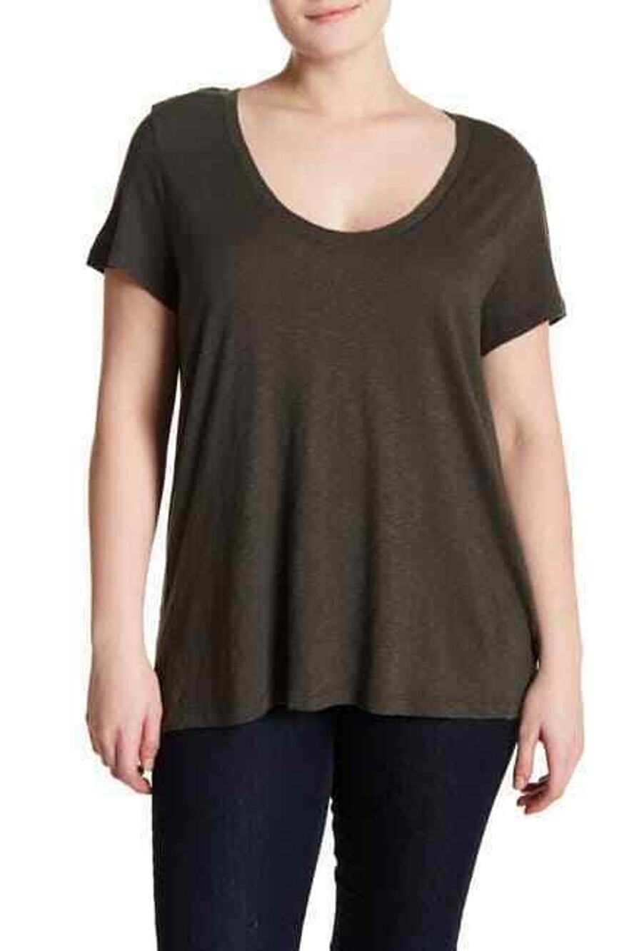 Susina Slub Slips on Over Head T-Shirt Short Sleeves Scoop Neck Grey Beluga 3x